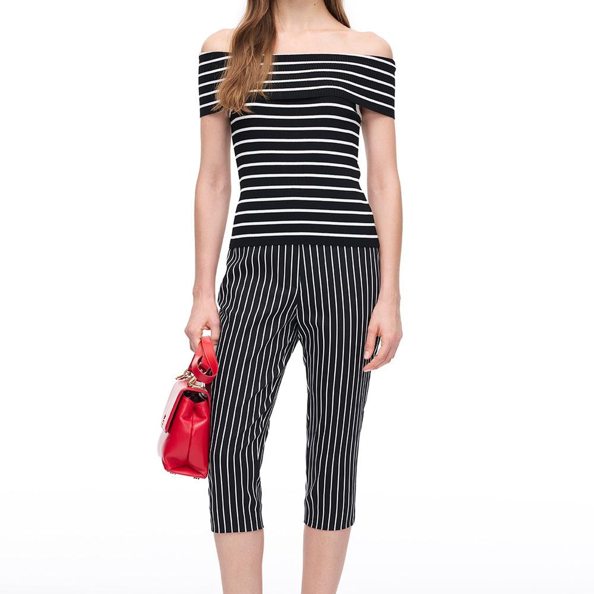 Çizgili Yüksek Bel Pamuklu Pantolon