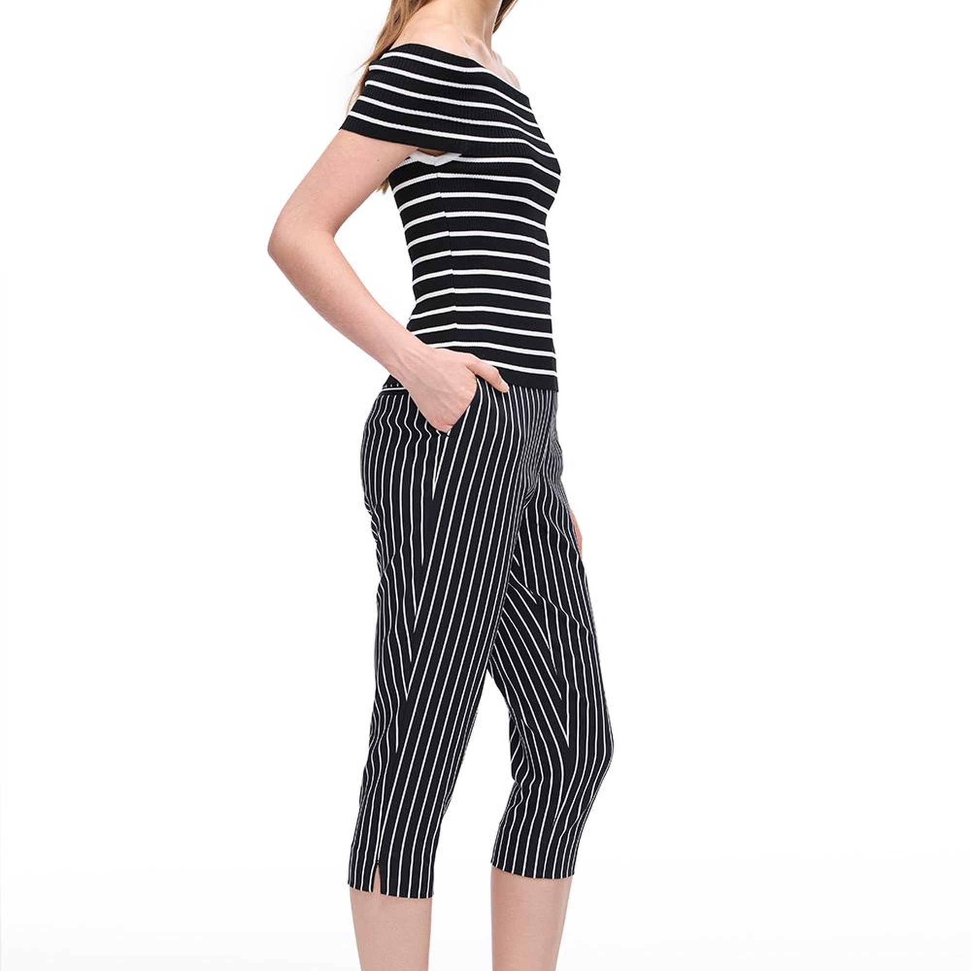 Çizgili Yüksek Bel Pamuklu Pantolon