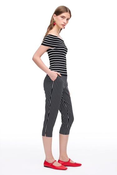  Çizgili Yüksek Bel Pamuklu Pantolon