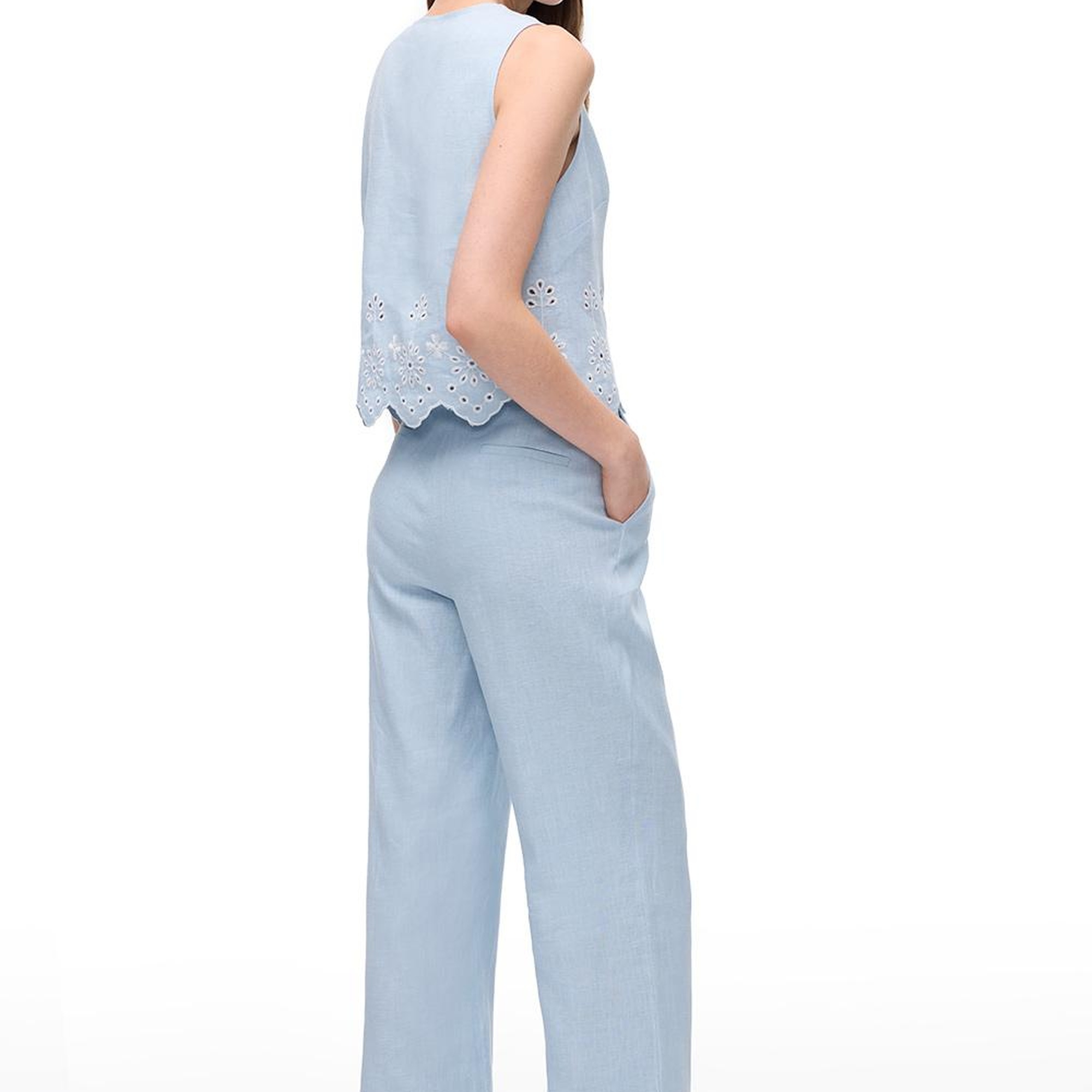 Keten Yüksek Bel Geniş Paça Pantolon