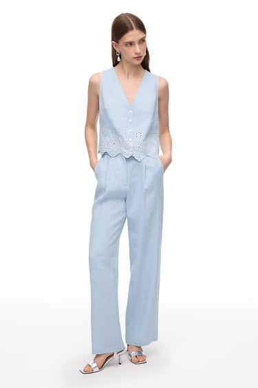  Keten Yüksek Bel Geniş Paça Pantolon