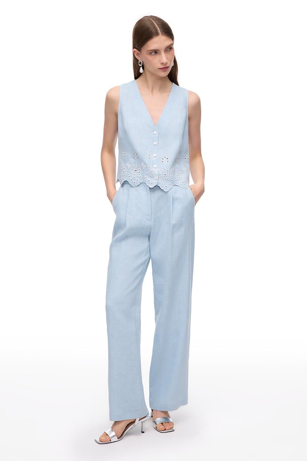  Keten Yüksek Bel Geniş Paça Pantolon