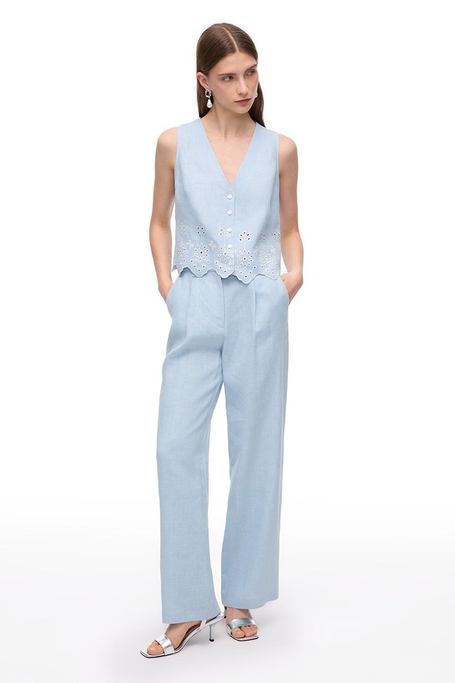  Keten Yüksek Bel Geniş Paça Pantolon