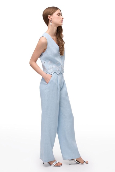  Keten Yüksek Bel Geniş Paça Pantolon