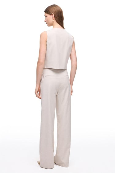  Bej Anyolit Rahat Kalıp Yüksek Bel Pantolon