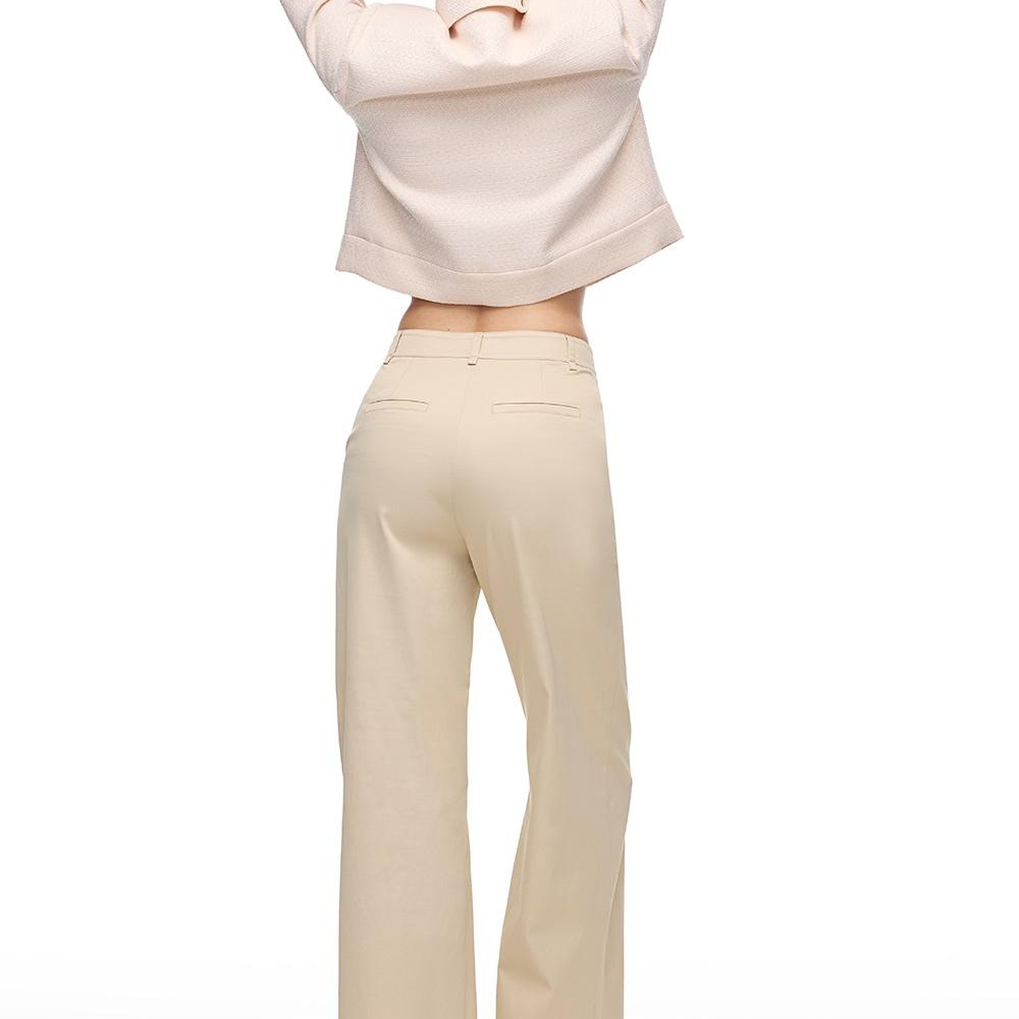 Bej Kalsit Rahat Kalıp Yüksek Bel Pantolon