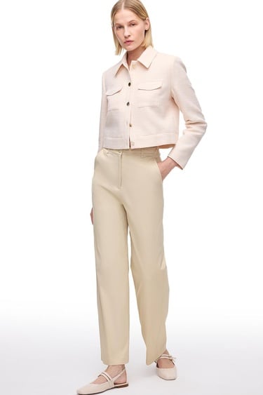  Bej Kalsit Rahat Kalıp Yüksek Bel Pantolon