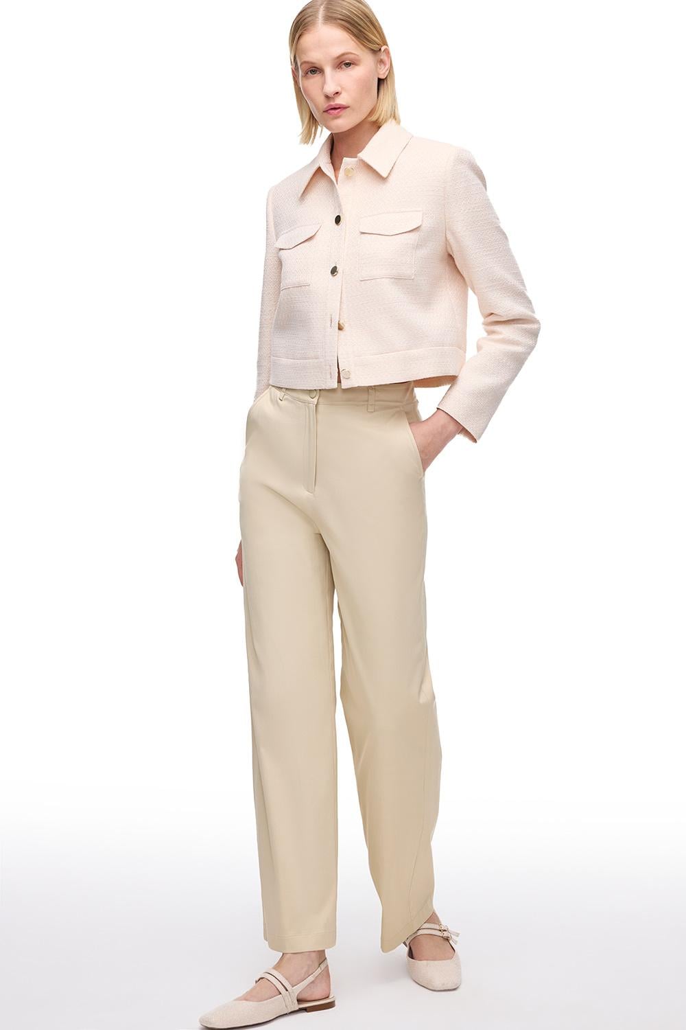  Bej Kalsit Rahat Kalıp Yüksek Bel Pantolon