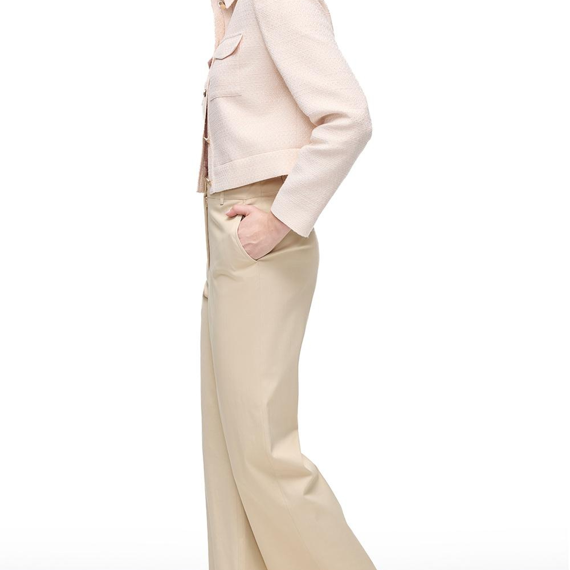 Bej Kalsit Rahat Kalıp Yüksek Bel Pantolon