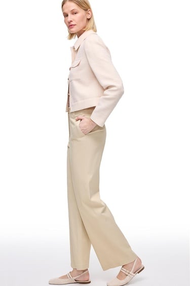  Bej Kalsit Rahat Kalıp Yüksek Bel Pantolon