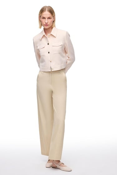  Bej Kalsit Rahat Kalıp Yüksek Bel Pantolon