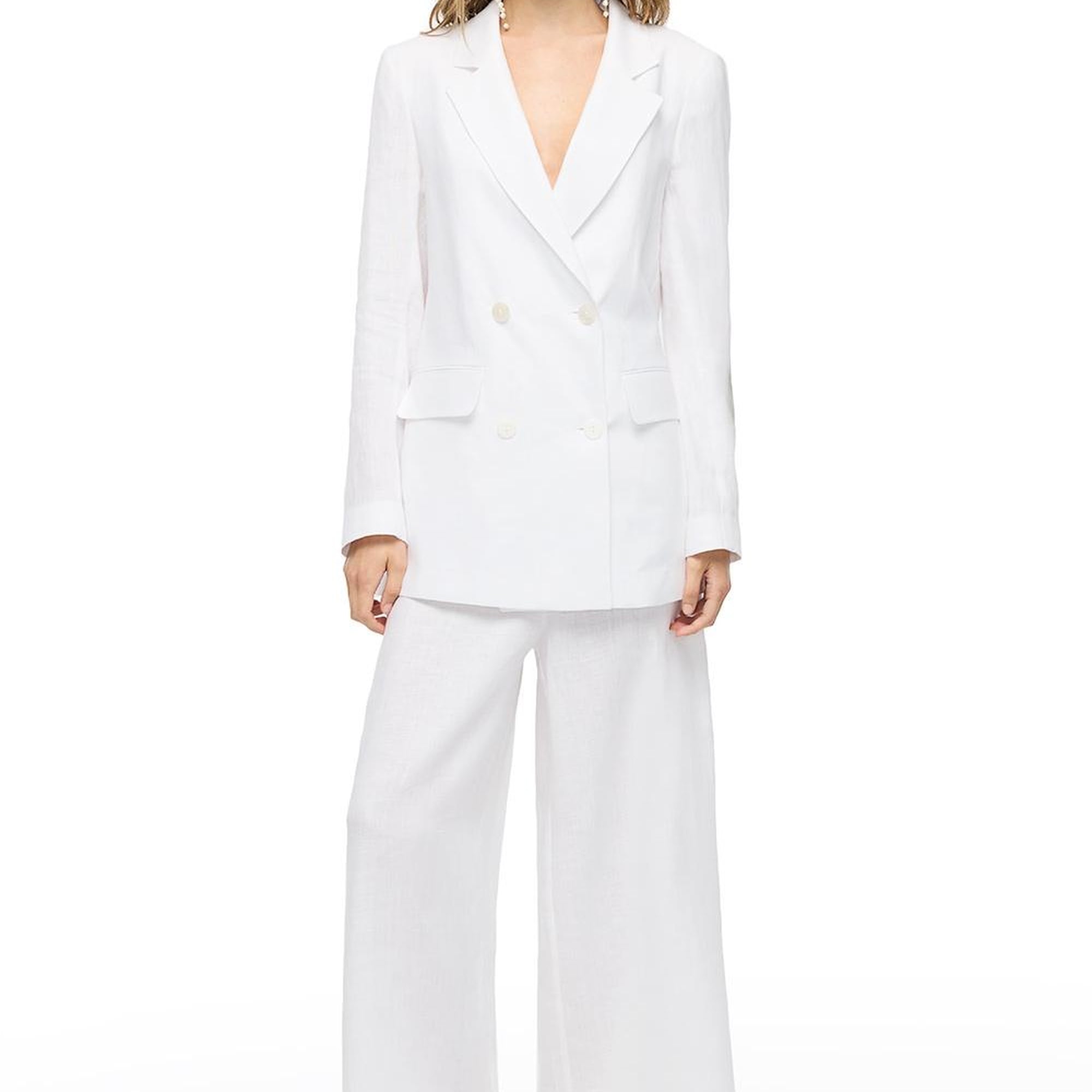 Beyaz Holas Rahat Kalıp Ceket