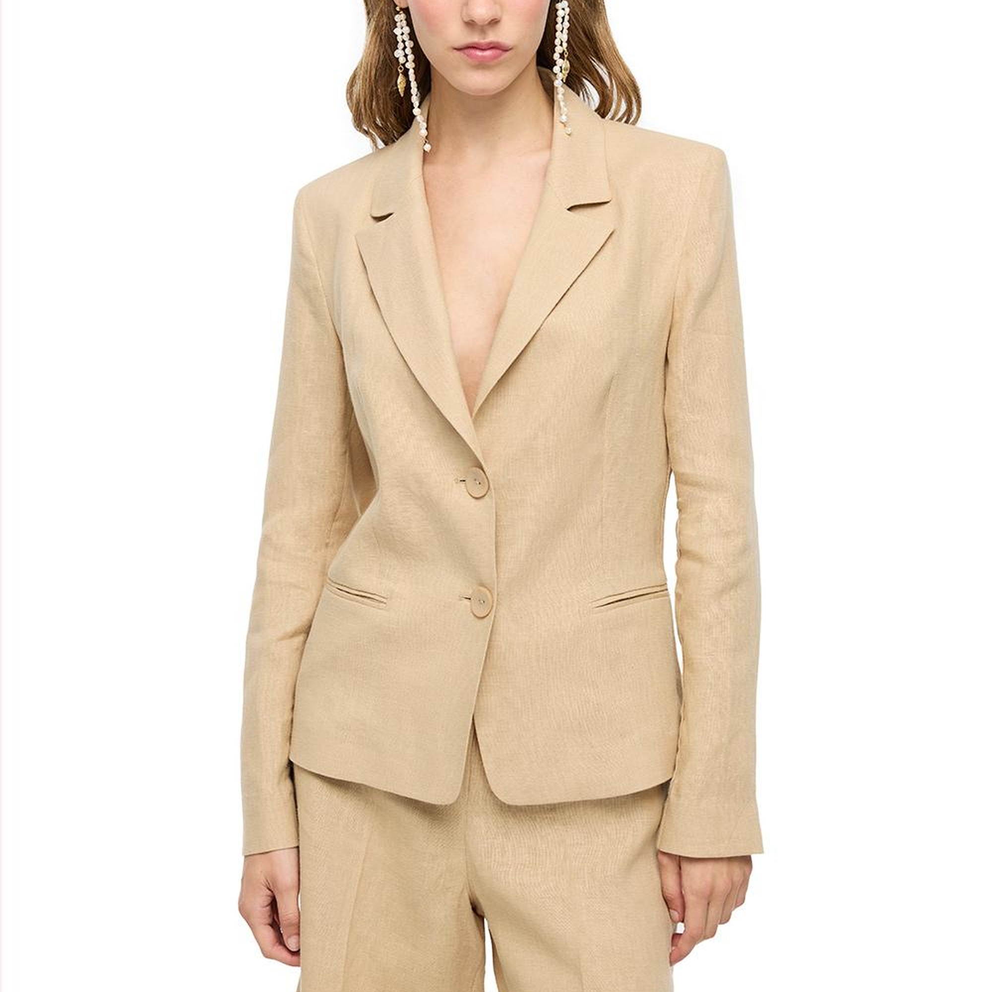 %100 Keten Ceket Yaka Takım Ceket