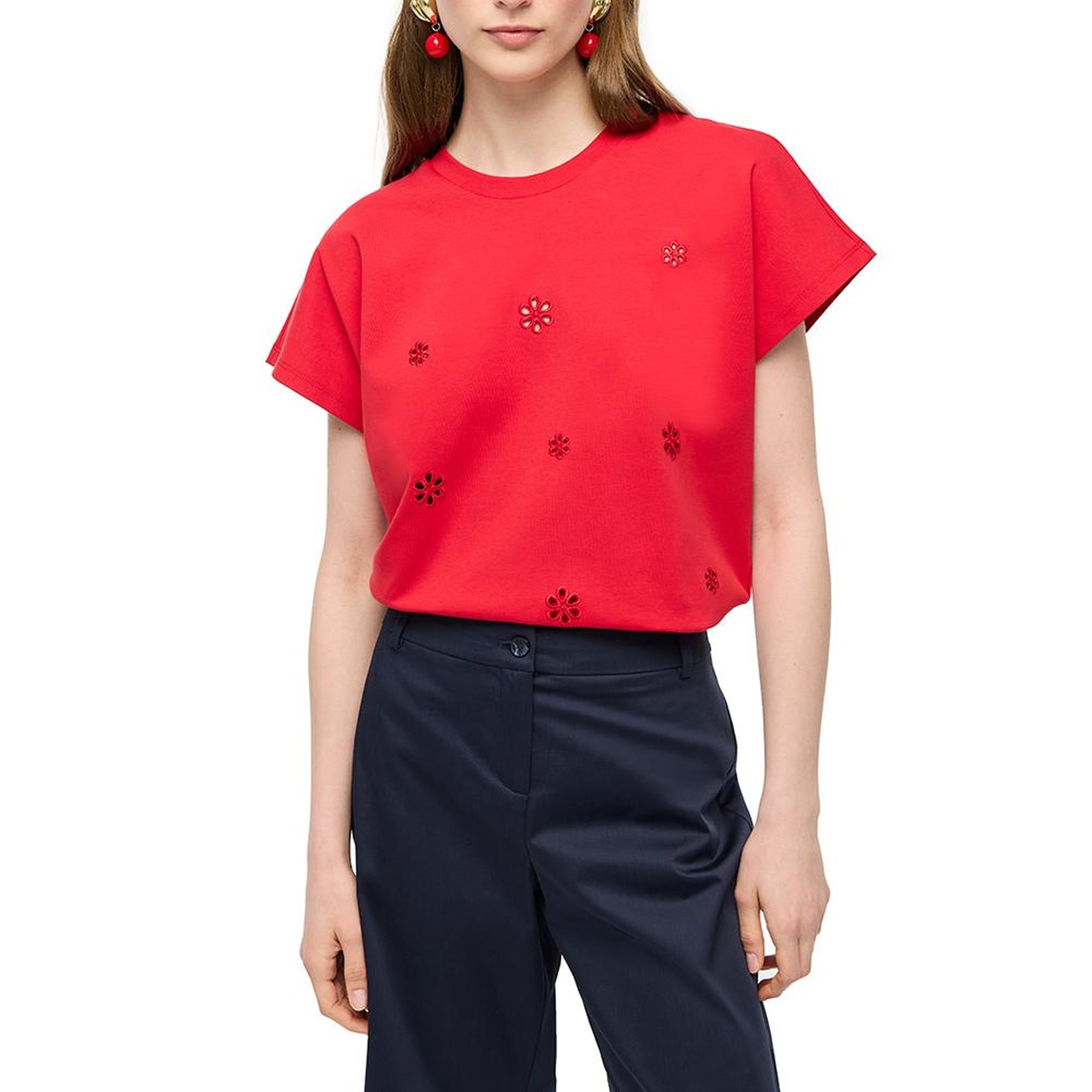 Makis Turuncu Renk Rahat Kalıp Bisiklet Yaka Düşük Kollu Tişört