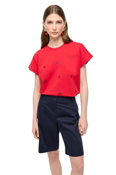  Makis Turuncu Renk Rahat Kalıp Bisiklet Yaka Düşük Kollu Tişört