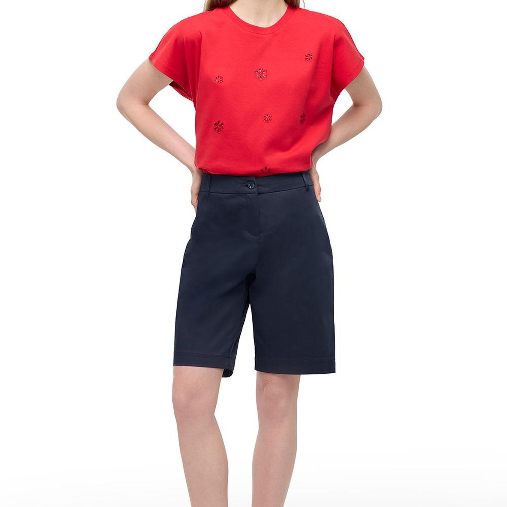 Makis Turuncu Renk Rahat Kalıp Bisiklet Yaka Düşük Kollu Tişört