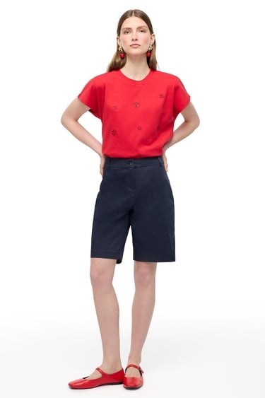  Makis Turuncu Renk Rahat Kalıp Bisiklet Yaka Düşük Kollu Tişört