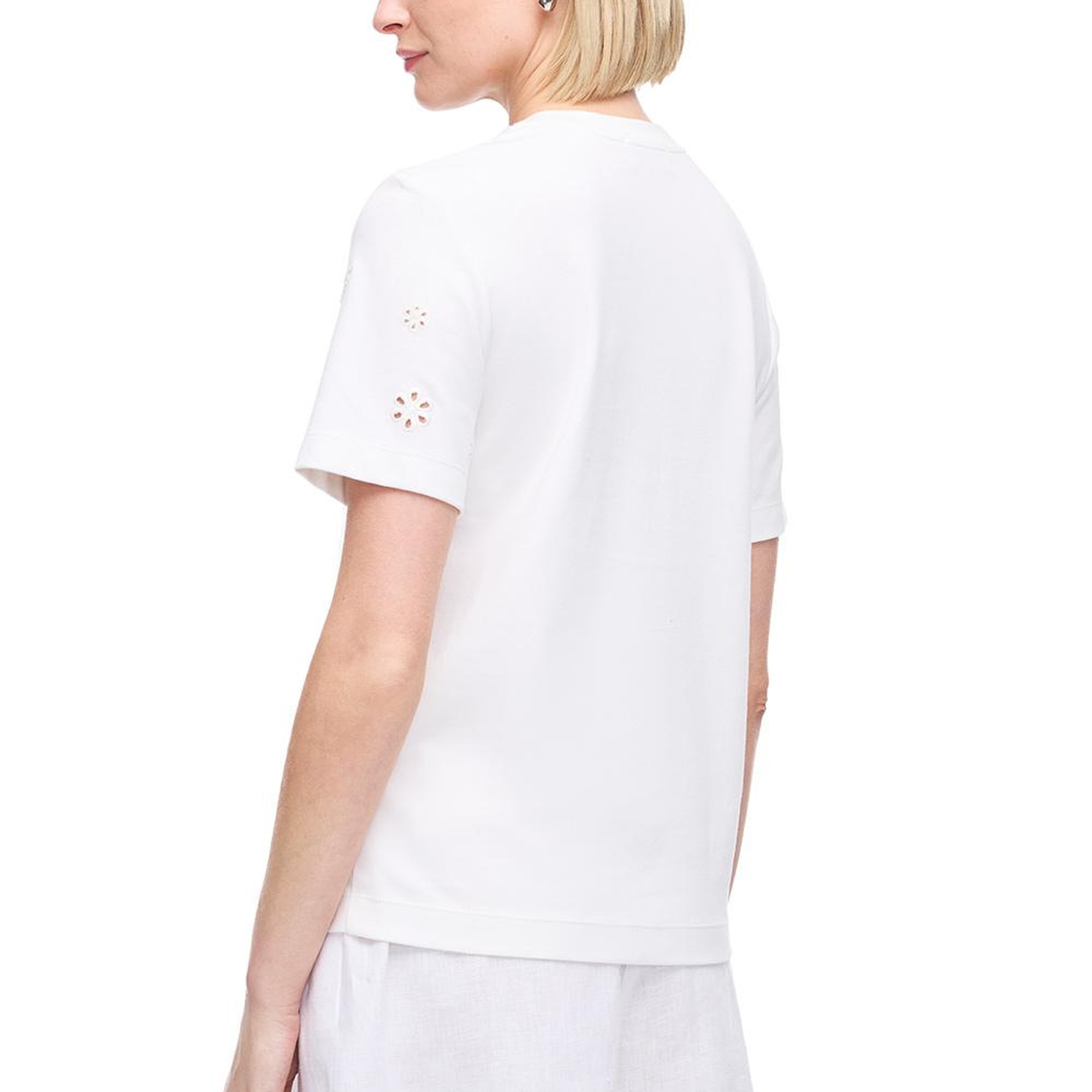 Makis Beyaz Renk Rahat Kalıp Bisiklet Yaka Düşük Kollu Tişört