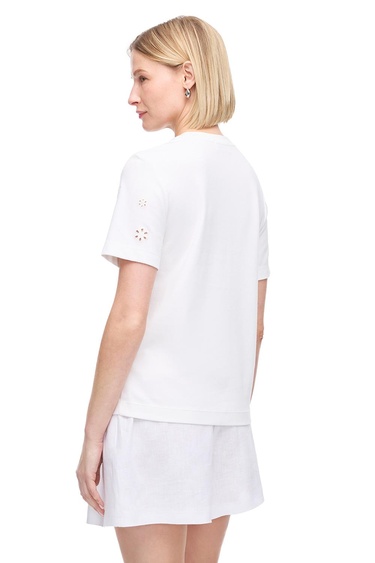  Makis Beyaz Renk Rahat Kalıp Bisiklet Yaka Düşük Kollu Tişört