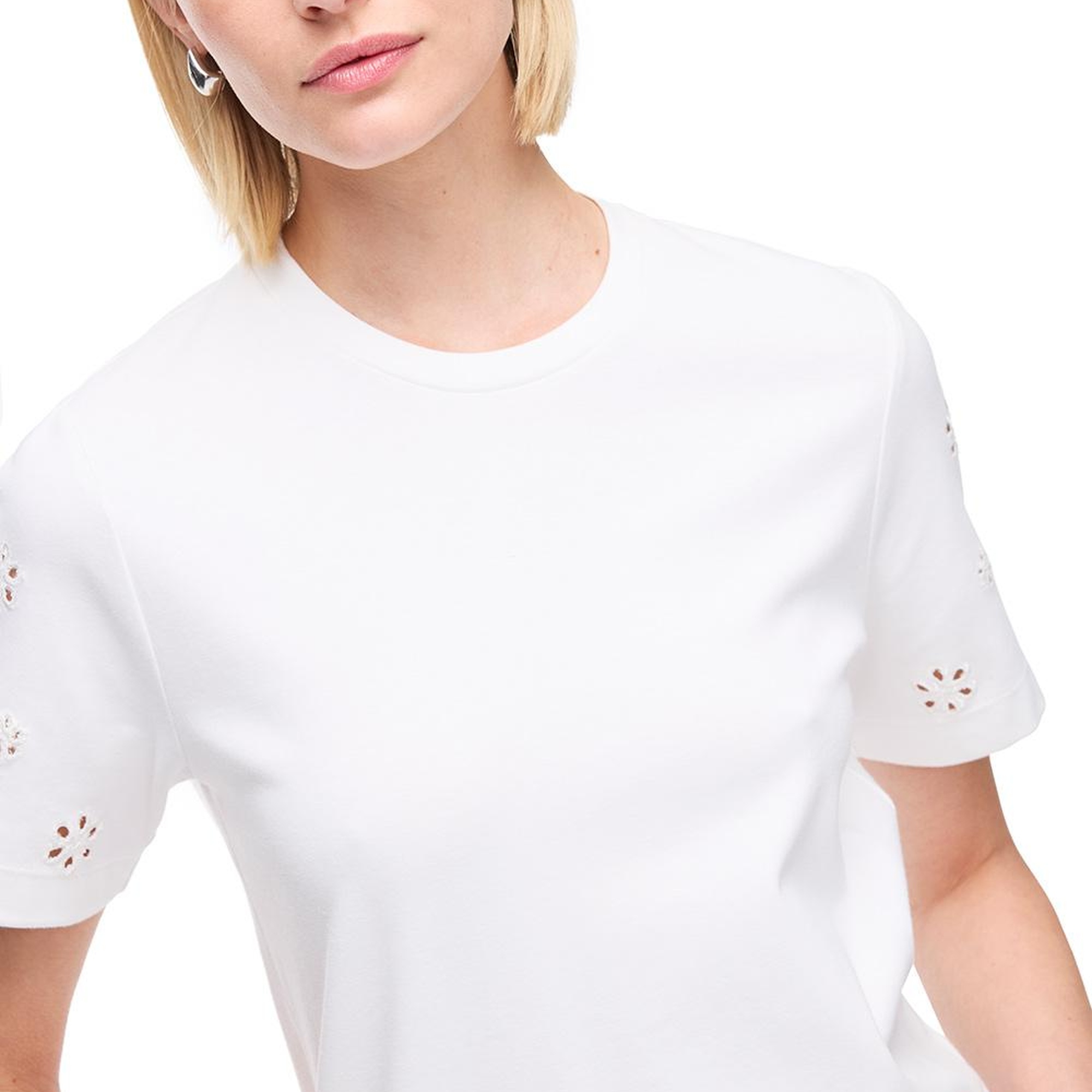 Makis Beyaz Renk Rahat Kalıp Bisiklet Yaka Düşük Kollu Tişört