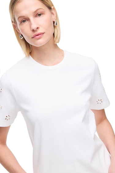  Makis Beyaz Renk Rahat Kalıp Bisiklet Yaka Düşük Kollu Tişört