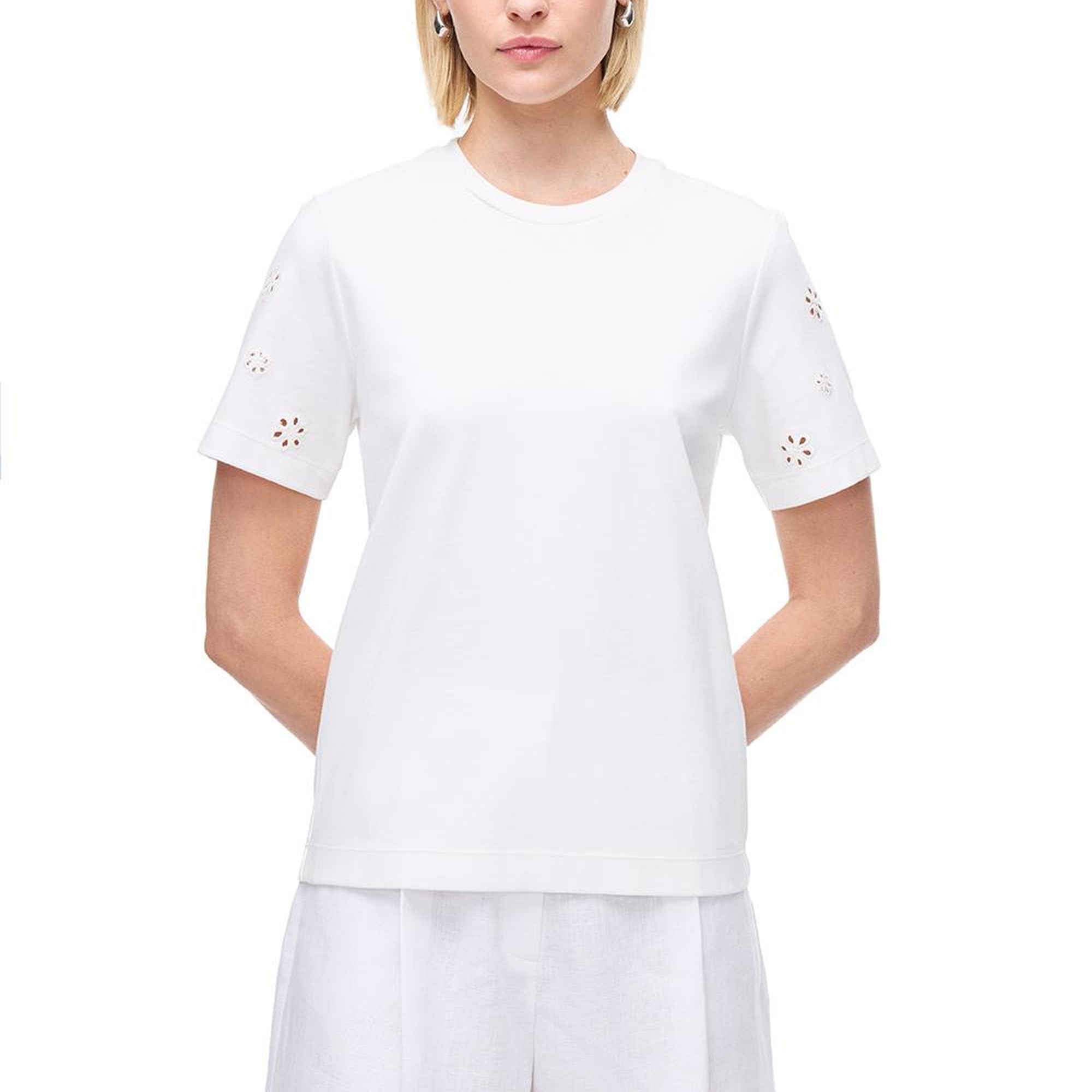 Makis Beyaz Renk Rahat Kalıp Bisiklet Yaka Düşük Kollu Tişört