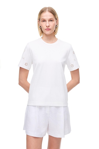  Makis Beyaz Renk Rahat Kalıp Bisiklet Yaka Düşük Kollu Tişört