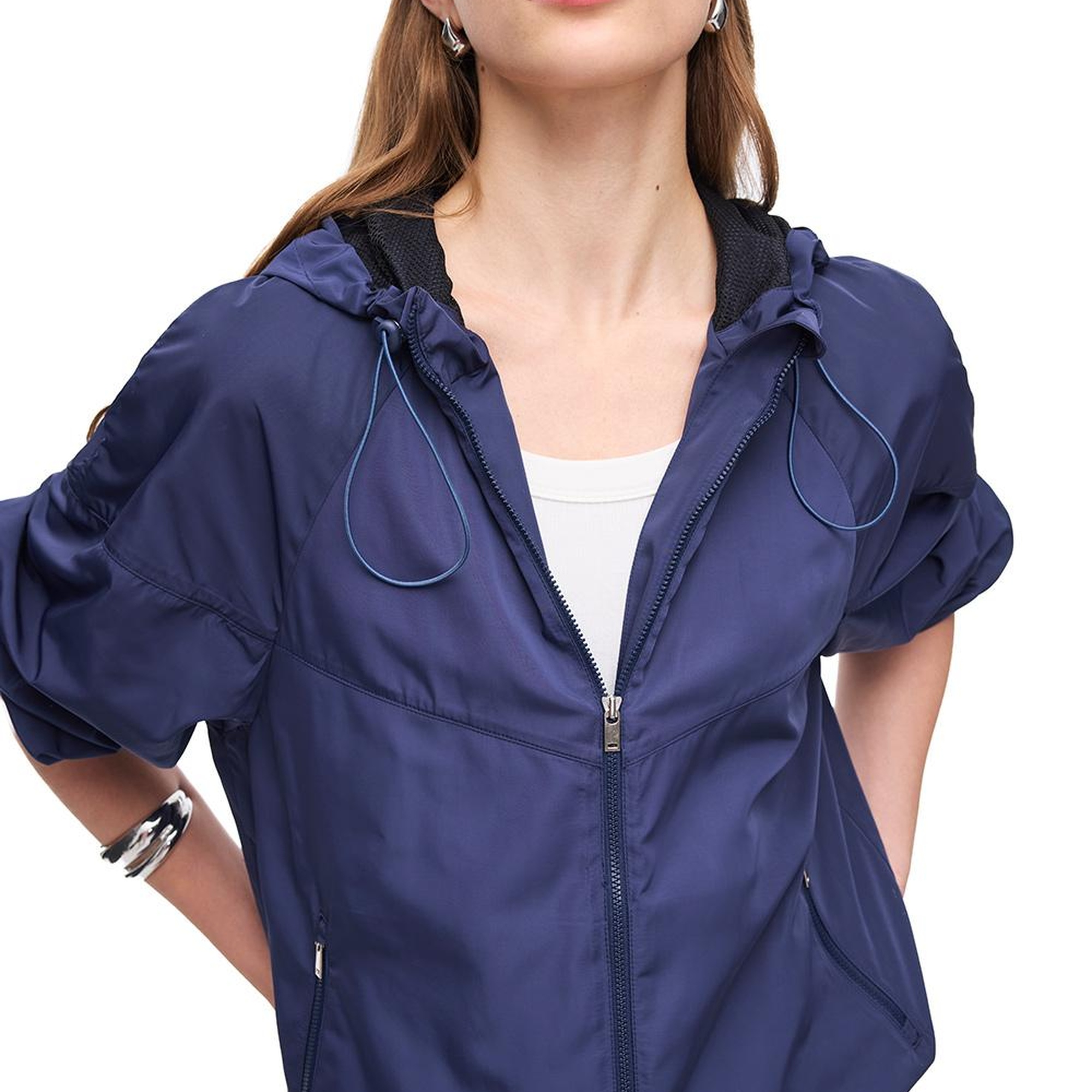 Amiens Lacivert Renk Rahat Kalıp Dik Yaka Düşük Kollu Mont