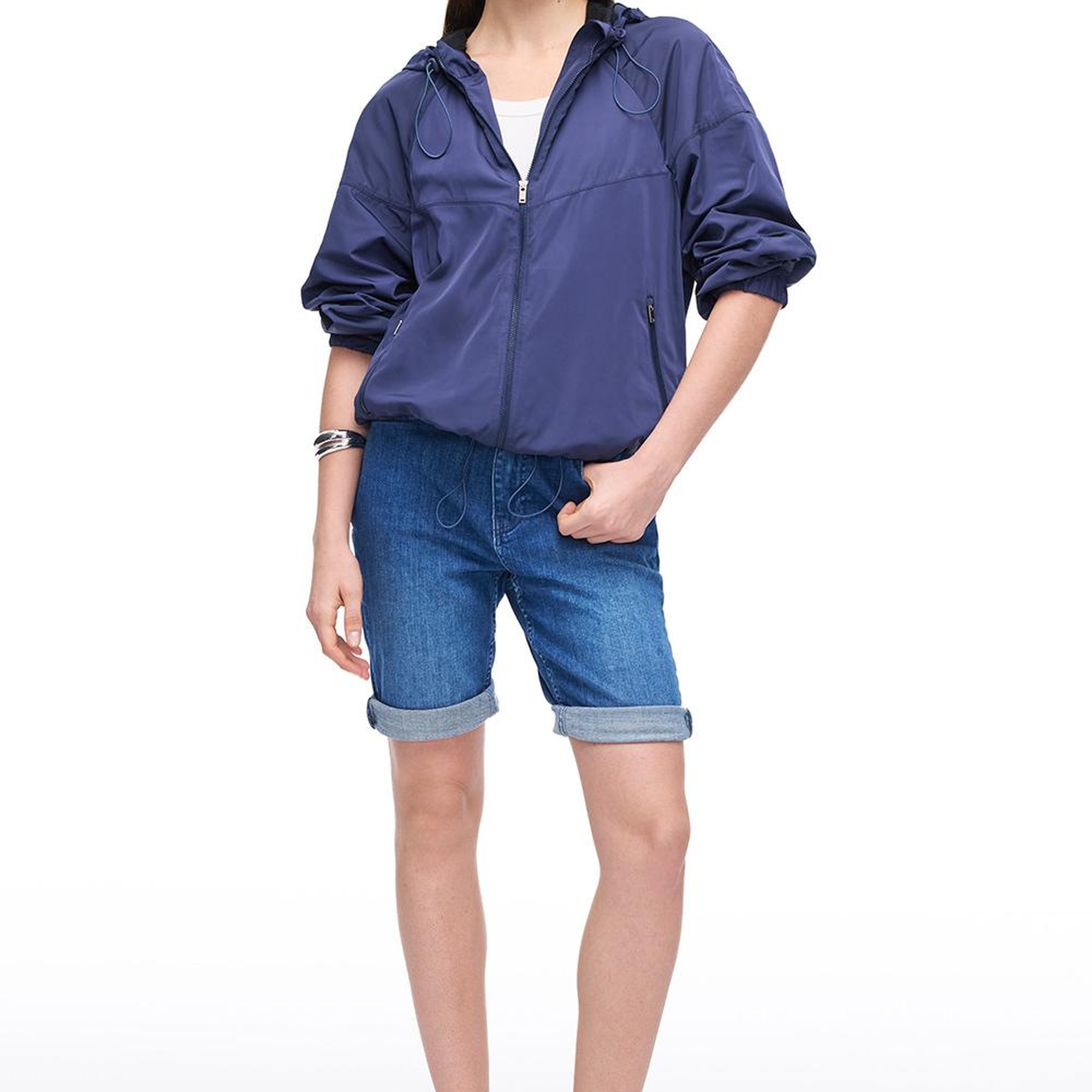 Amiens Lacivert Renk Rahat Kalıp Dik Yaka Düşük Kollu Mont