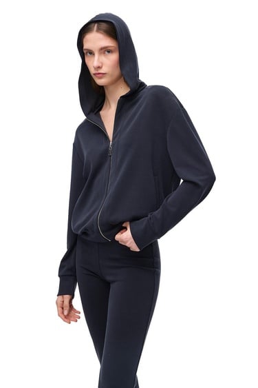  Elkes Siyah Renk Regular Fit Bisiklet Yaka Takma Kol Eşofman