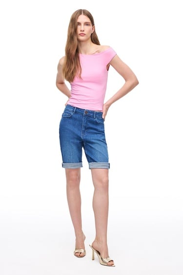  Elsas Pembe Renk Regular Fit Kayık Yaka Düşük Kollu Tişört