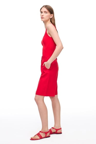  Kırmızı Holas Regular Fit Yüksek Bel Diz Üstü Şort