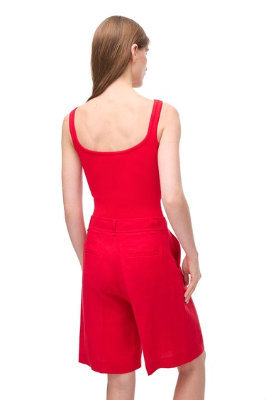  Kırmızı Holas Regular Fit Yüksek Bel Diz Üstü Şort