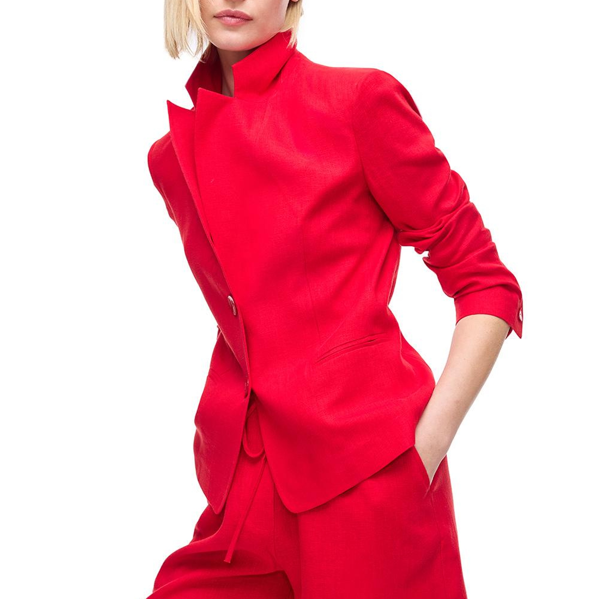 %100 Keten Ceket Yaka Takım Ceket