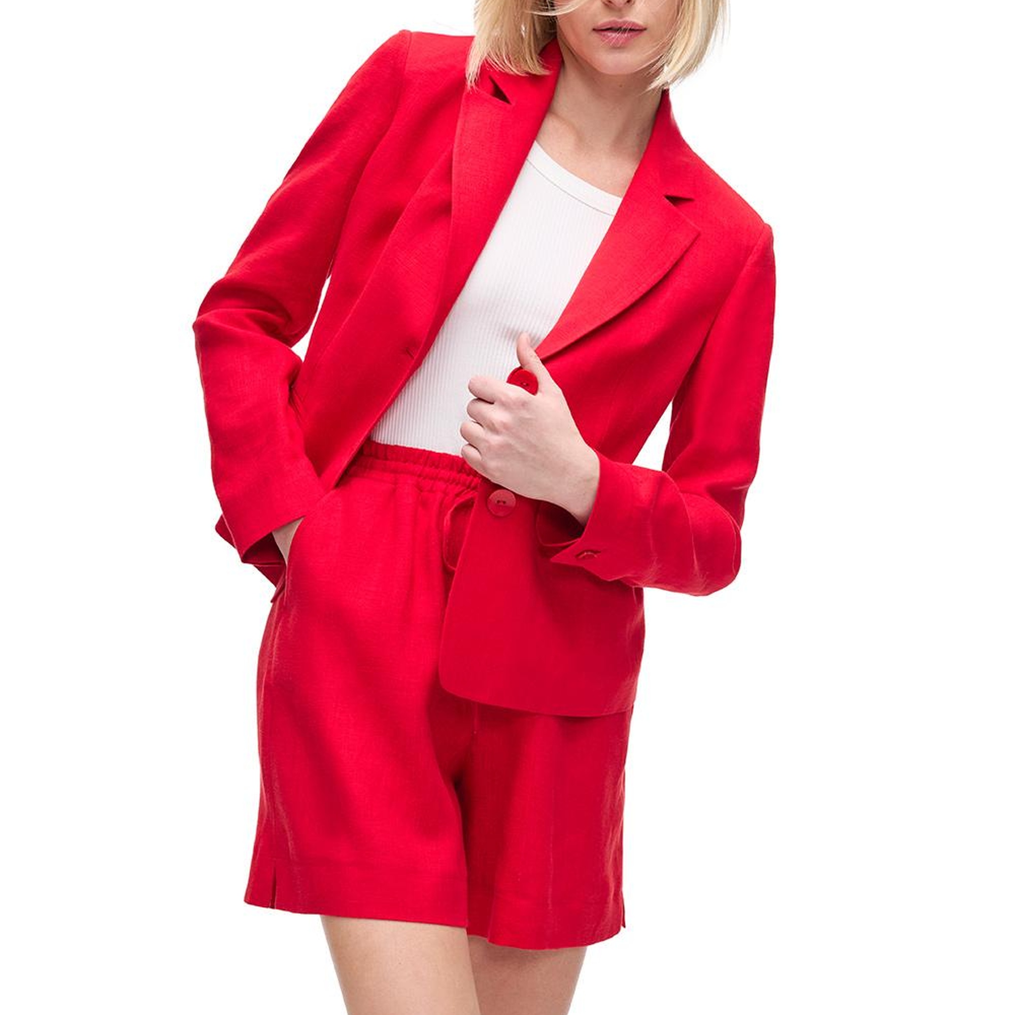 %100 Keten Ceket Yaka Takım Ceket