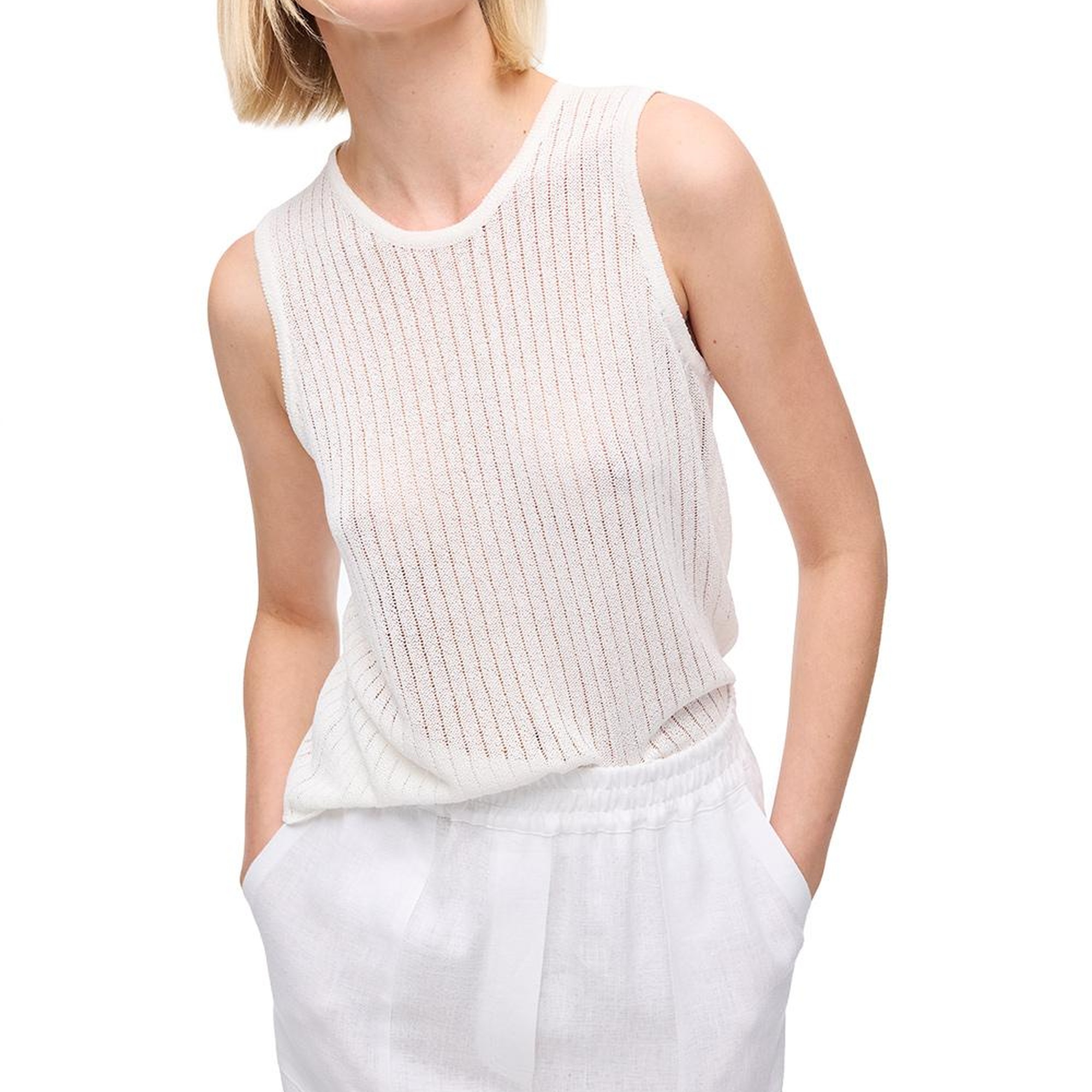 Ekru Triko Rahat Kalıp Bisiklet Yaka Triko