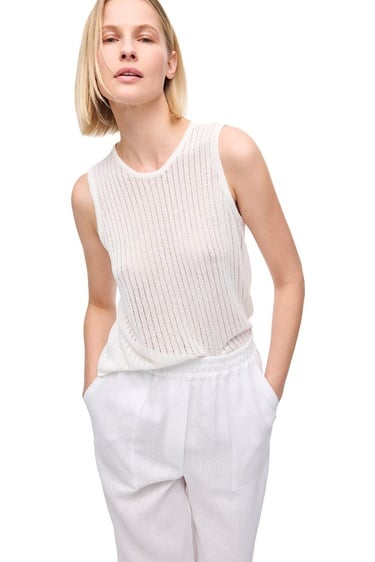  Ekru Triko Rahat Kalıp Bisiklet Yaka Triko