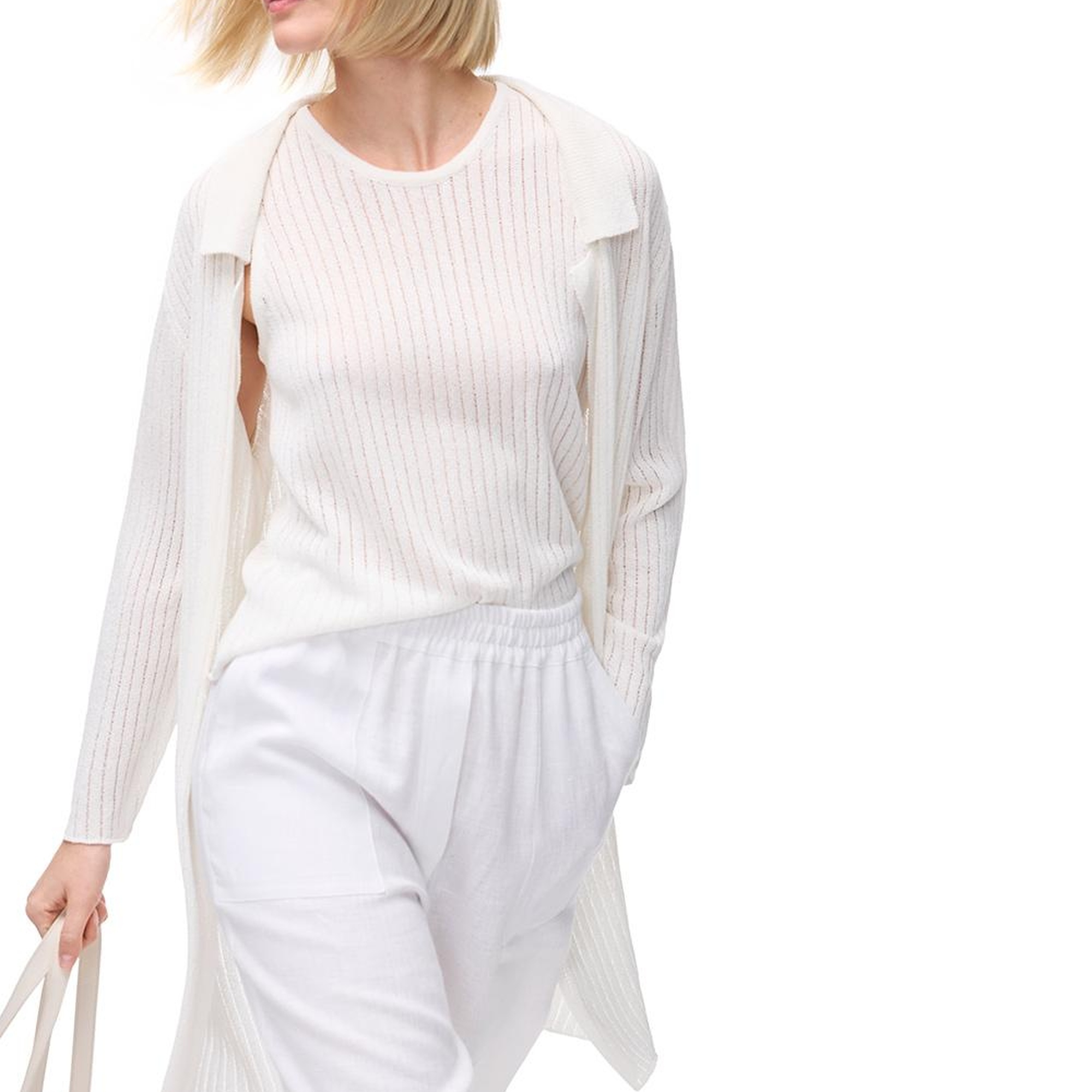 Ekru Triko Rahat Kalıp Bisiklet Yaka Triko