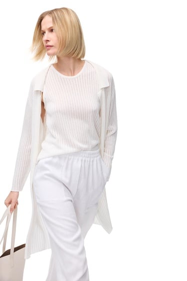  Ekru Triko Rahat Kalıp Bisiklet Yaka Triko