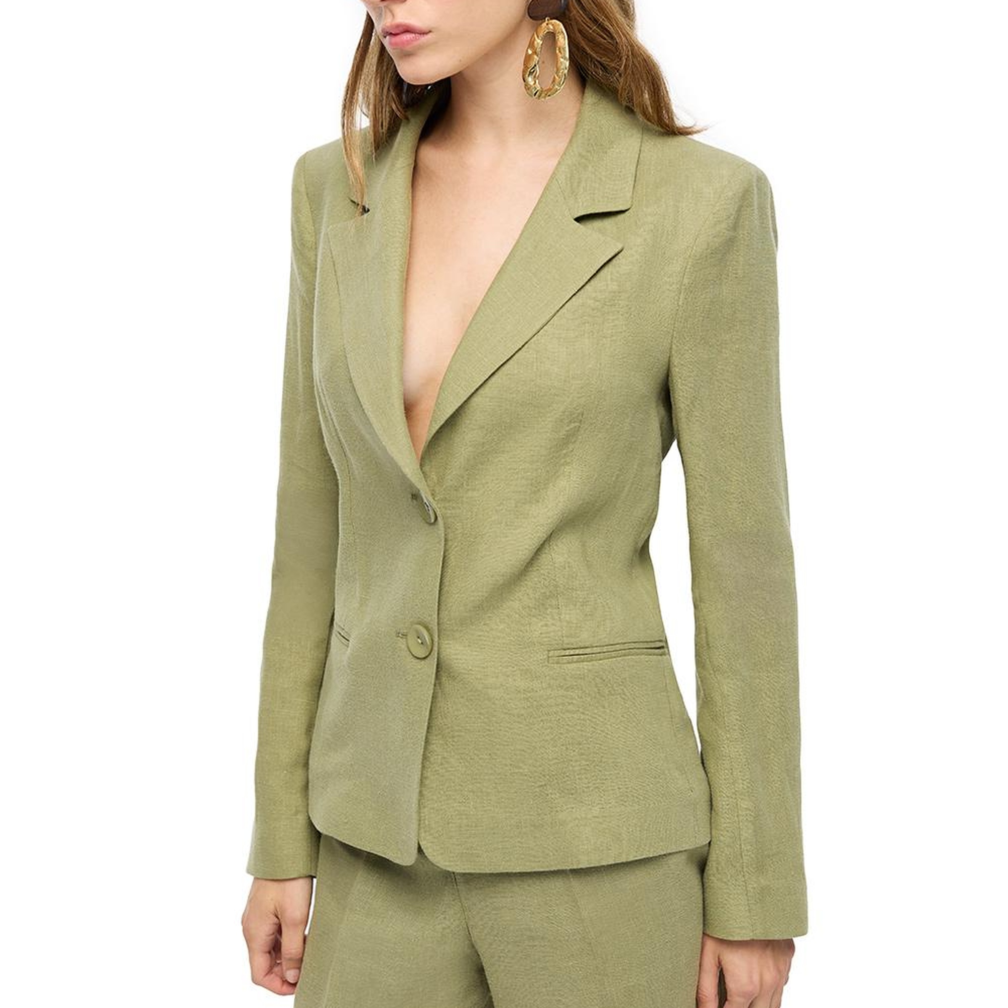 %100 Keten Ceket Yaka Takım Ceket