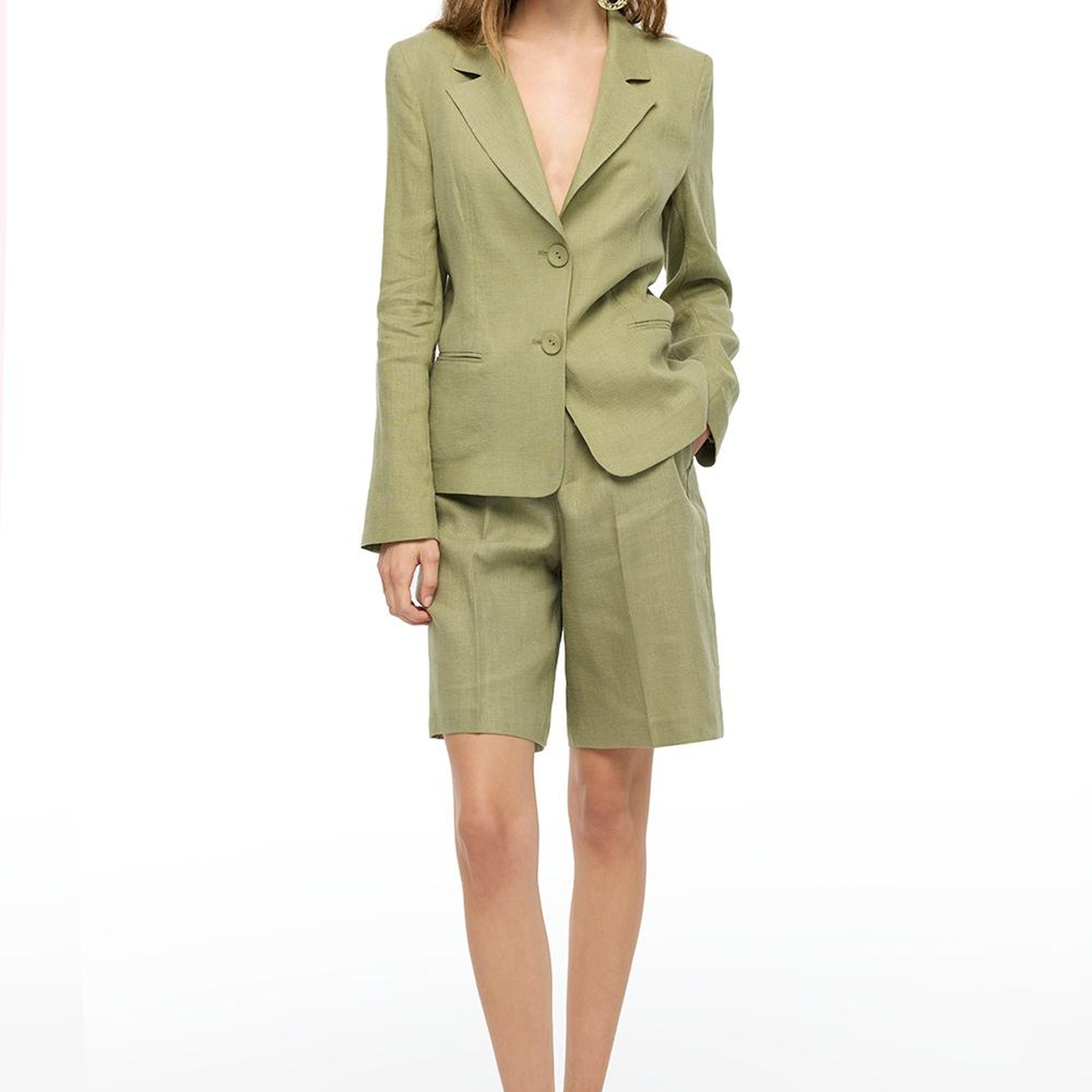 %100 Keten Ceket Yaka Takım Ceket