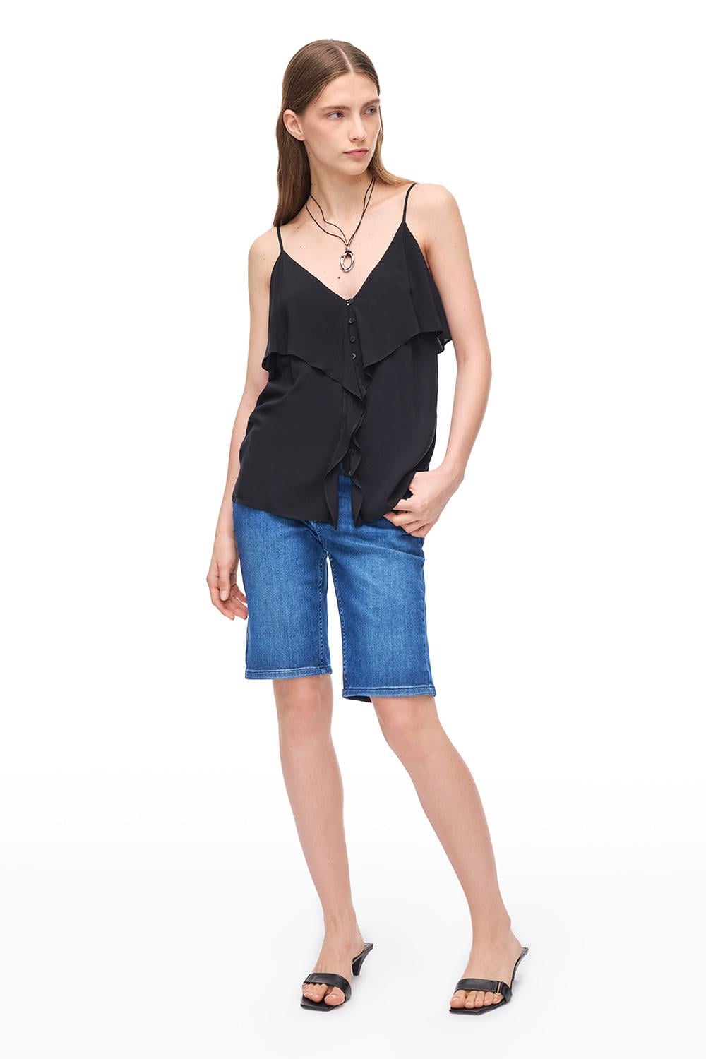  Askılı V-Yaka Viskon Bluz