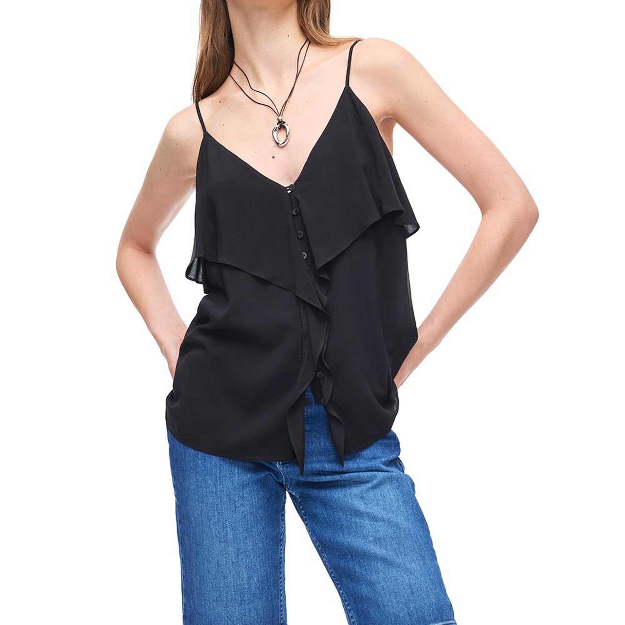 Askılı V-Yaka Viskon Bluz