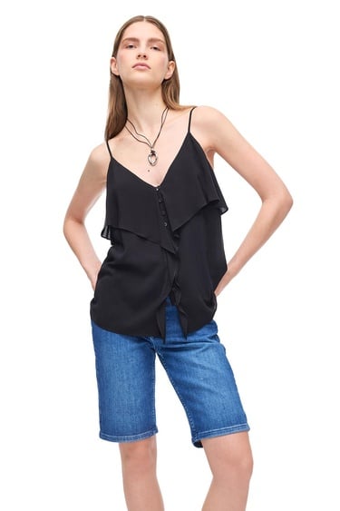  Askılı V-Yaka Viskon Bluz