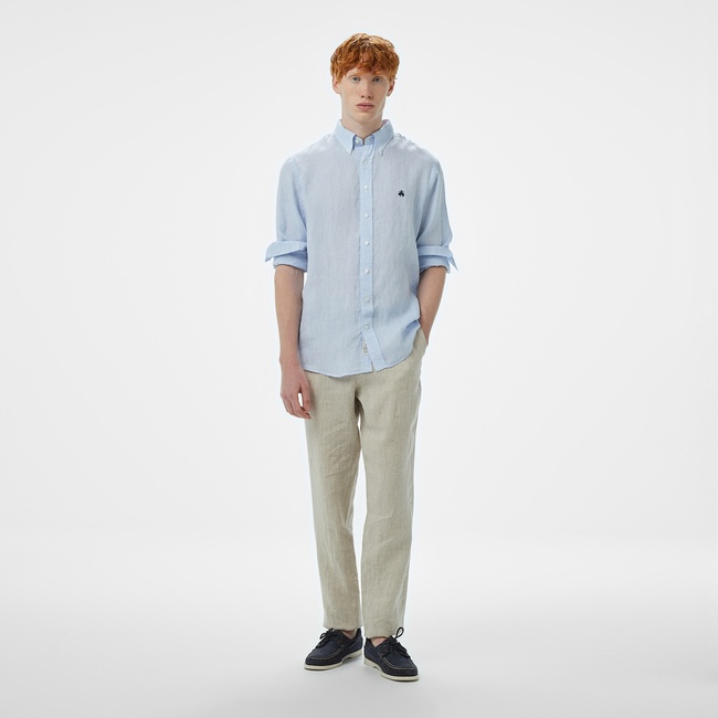  Brooks Brothers %100 Keten Klasik Erkek Bej Pantolon