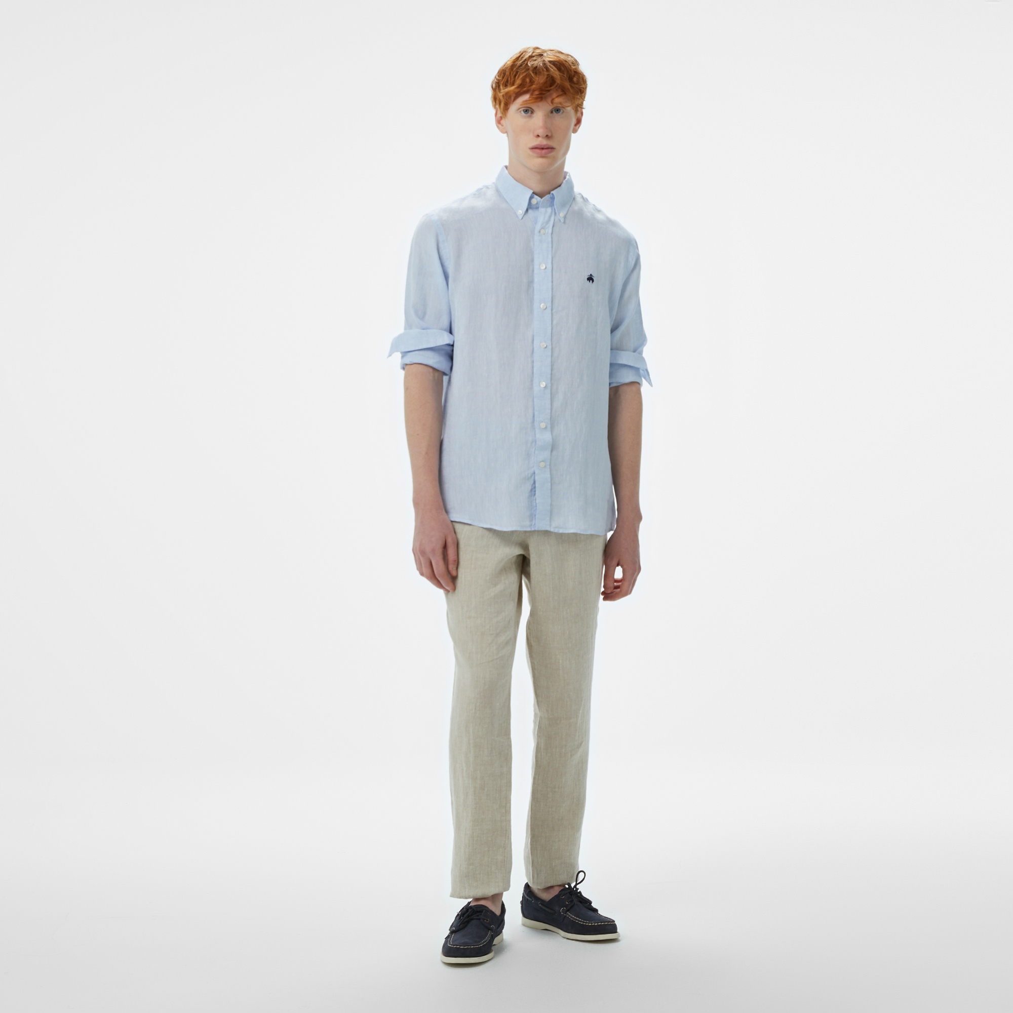 Brooks Brothers Düğmeli Yaka Regular Fit Uzun Kollu Erkek Mavi Gömlek