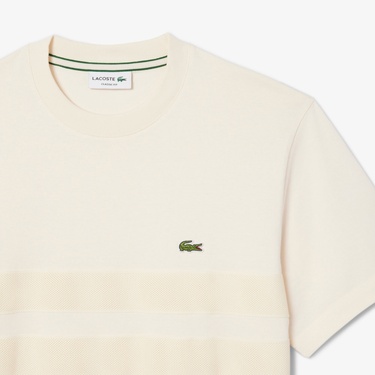  Lacoste Heavy Jersey Mesh Band Erkek Krem T-Shirt