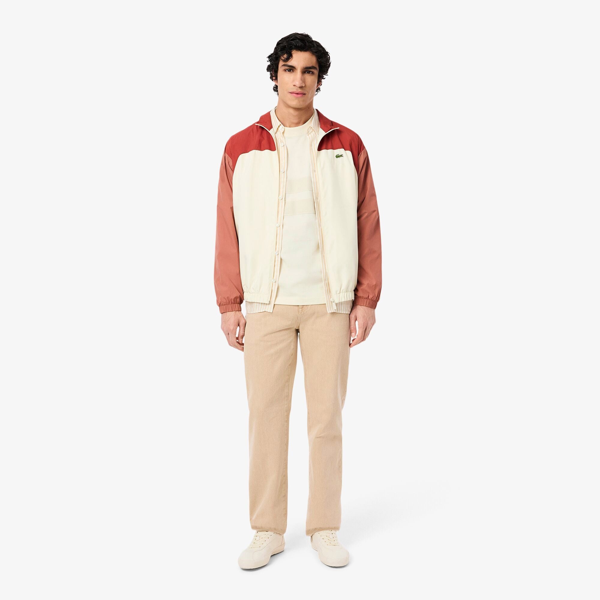 Lacoste Heavy Jersey Mesh Band Erkek Krem T-Shirt