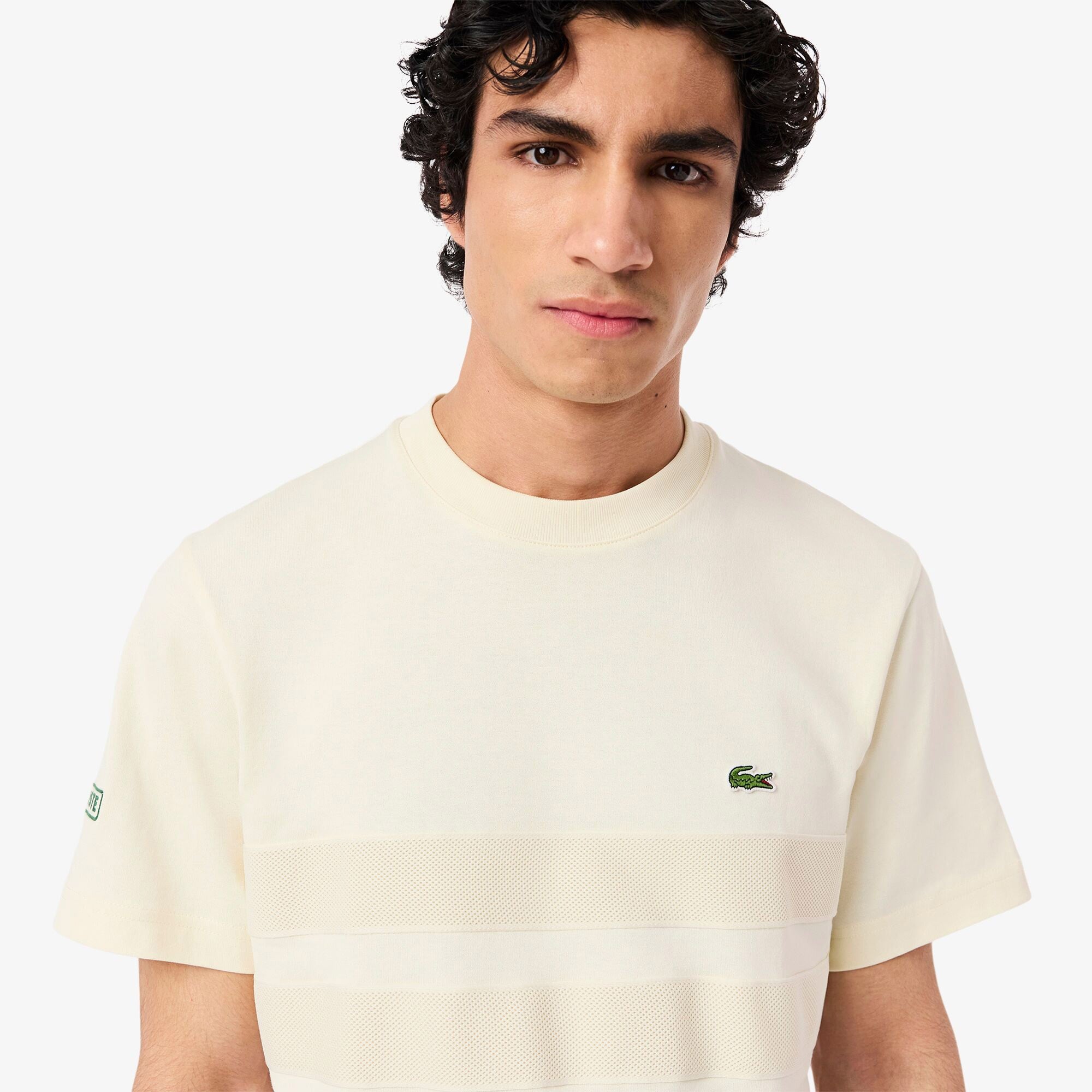 Lacoste Heavy Jersey Mesh Band Erkek Krem T-Shirt
