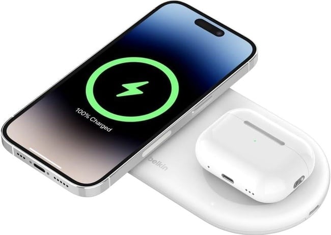  Belkin BoostCharge Pro 2'si 1 arada MageSafe Kablosuz Şarj İstasyonu - ‎WIZ021vfWH